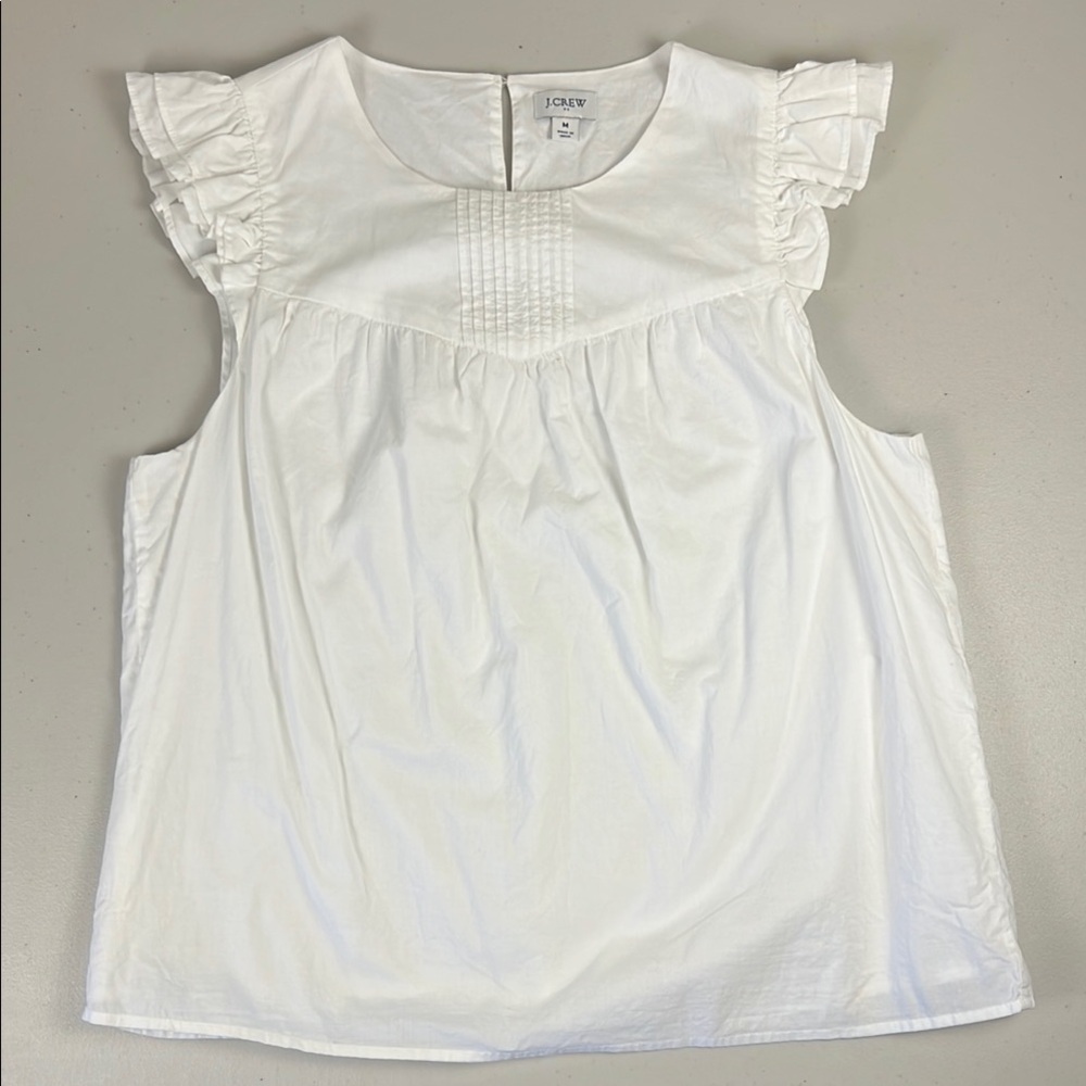 J. Crew Poplin White Blouse with Ruffle Cap Sleeves Like New!